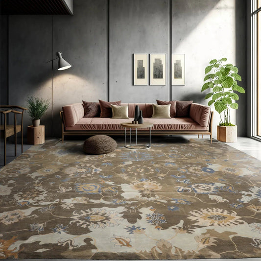 15'8''x15'9'' Hand Knotted Tibetan 100% Wool Oushak Transitional Oriental Area Rug Grayish Brown,Tan Color-0
