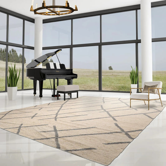 LoomBloom Multi Size Oatmeal Hand Woven Contemporary Geometric Flatweave Wool Oriental Area Rug-0