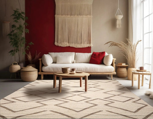 LoomBloom 9x12 Beige Hand Woven Contemporary Geometric Flatweave Wool Oriental Area Rug-0
