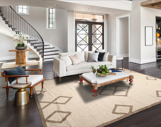 LoomBloom 9x12 Beige Hand Woven Contemporary Geometric Flatweave Wool Oriental Area Rug-0