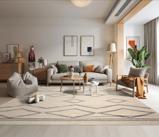 LoomBloom 9x12 Beige Hand Woven Contemporary Geometric Flatweave Wool Oriental Area Rug-0