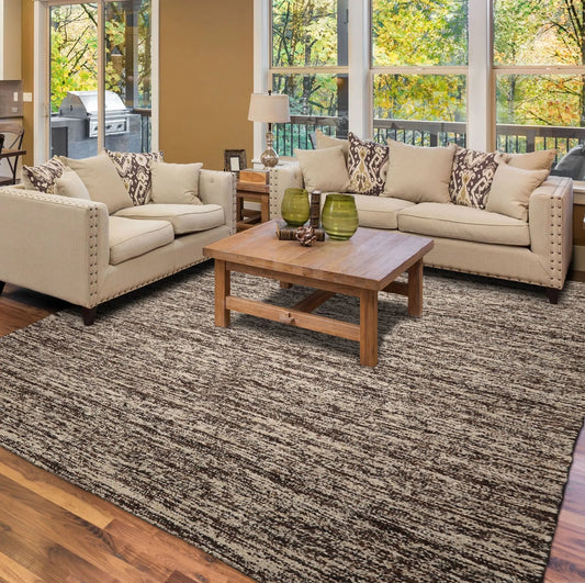 LoomBloom 9x12 Beige Hand Woven Contemporary Geometric Flatweave Wool Oriental Area Rug-0