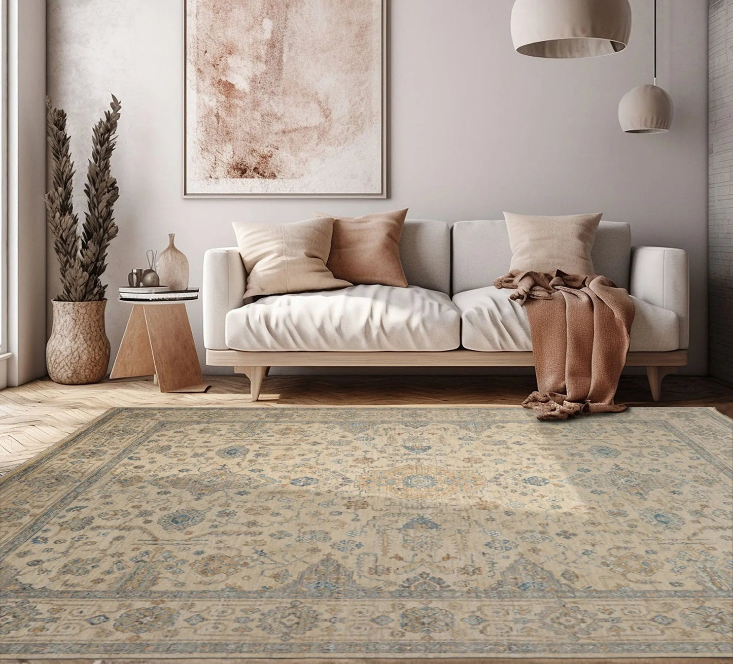 8x10 Beige Hand Knotted Traditional Wool Oriental Area Rug-0