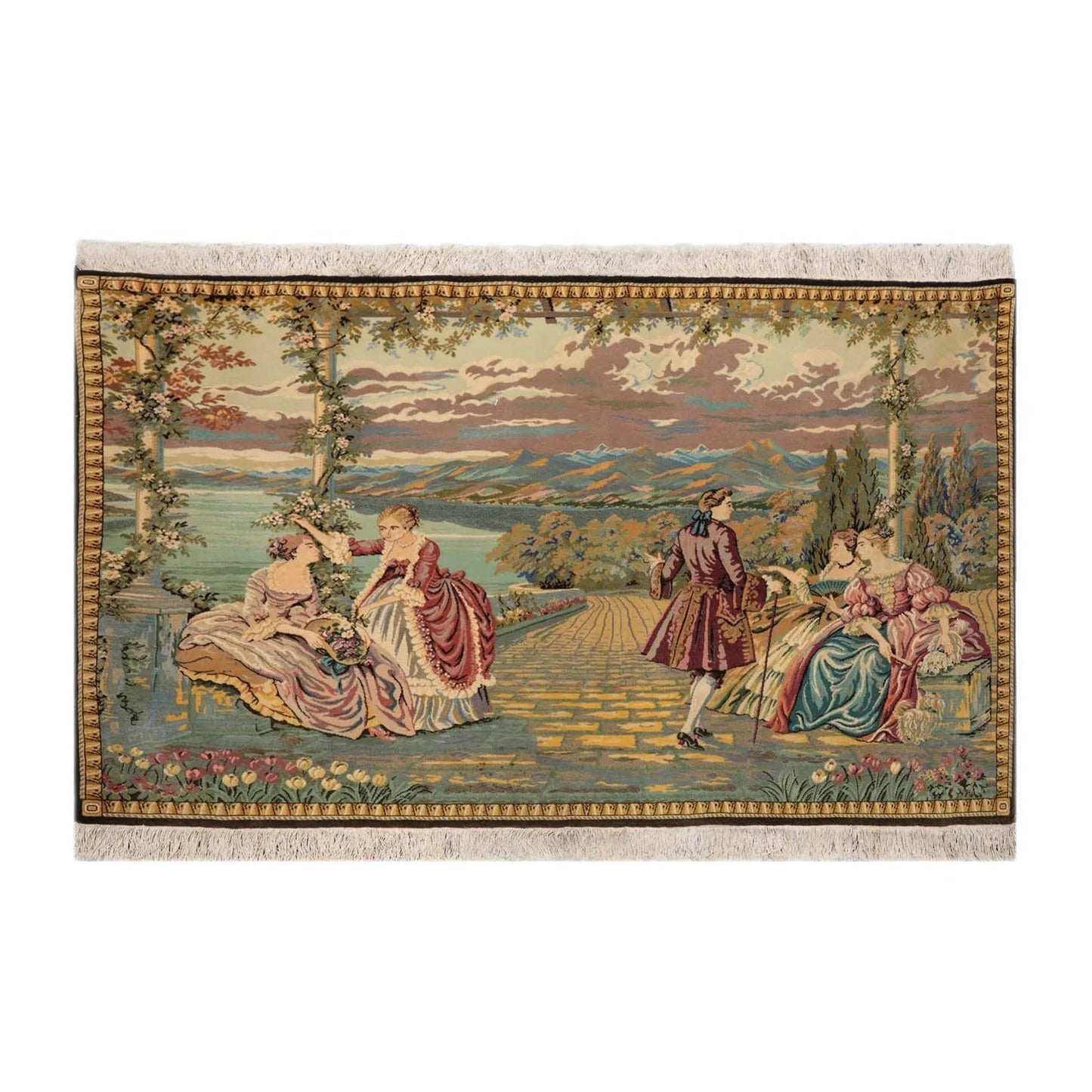 3' 2''x4' 10'' Hand Knotted 100% Wool French Tapestry Pictorial 300 kpsi Oriental Area Rug Beige, Black Color-0