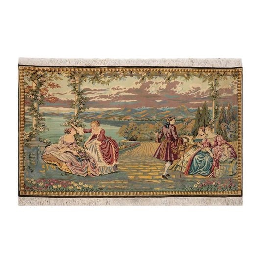 3' 2''x4' 10'' Hand Knotted 100% Wool French Tapestry Pictorial 300 kpsi Oriental Area Rug Beige, Black Color-0