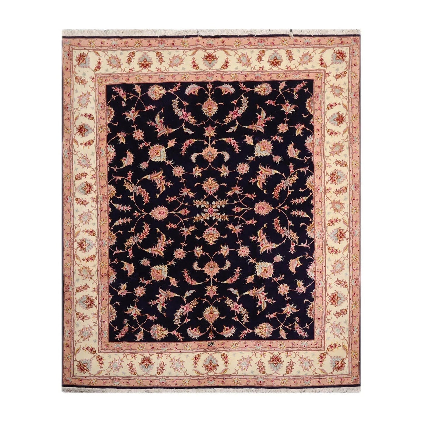 5x7 Hand Knotted Persian Wool and Silk Tabriz 300 KPSI Traditional Oriental Area Rug Blue,Ivory Color-1