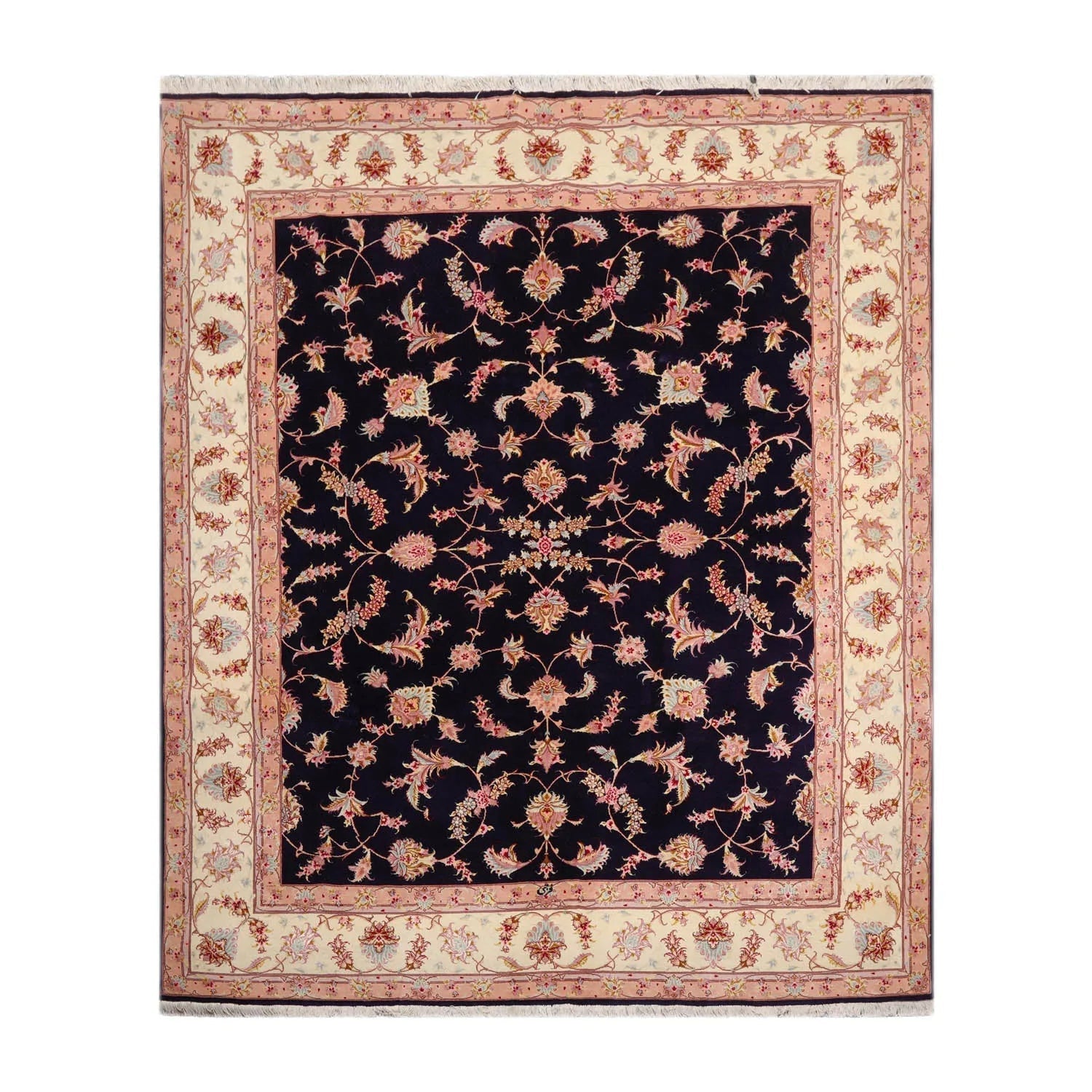 5x7 Hand Knotted Persian Wool and Silk Tabriz 300 KPSI Traditional Oriental Area Rug Blue,Ivory Color-1