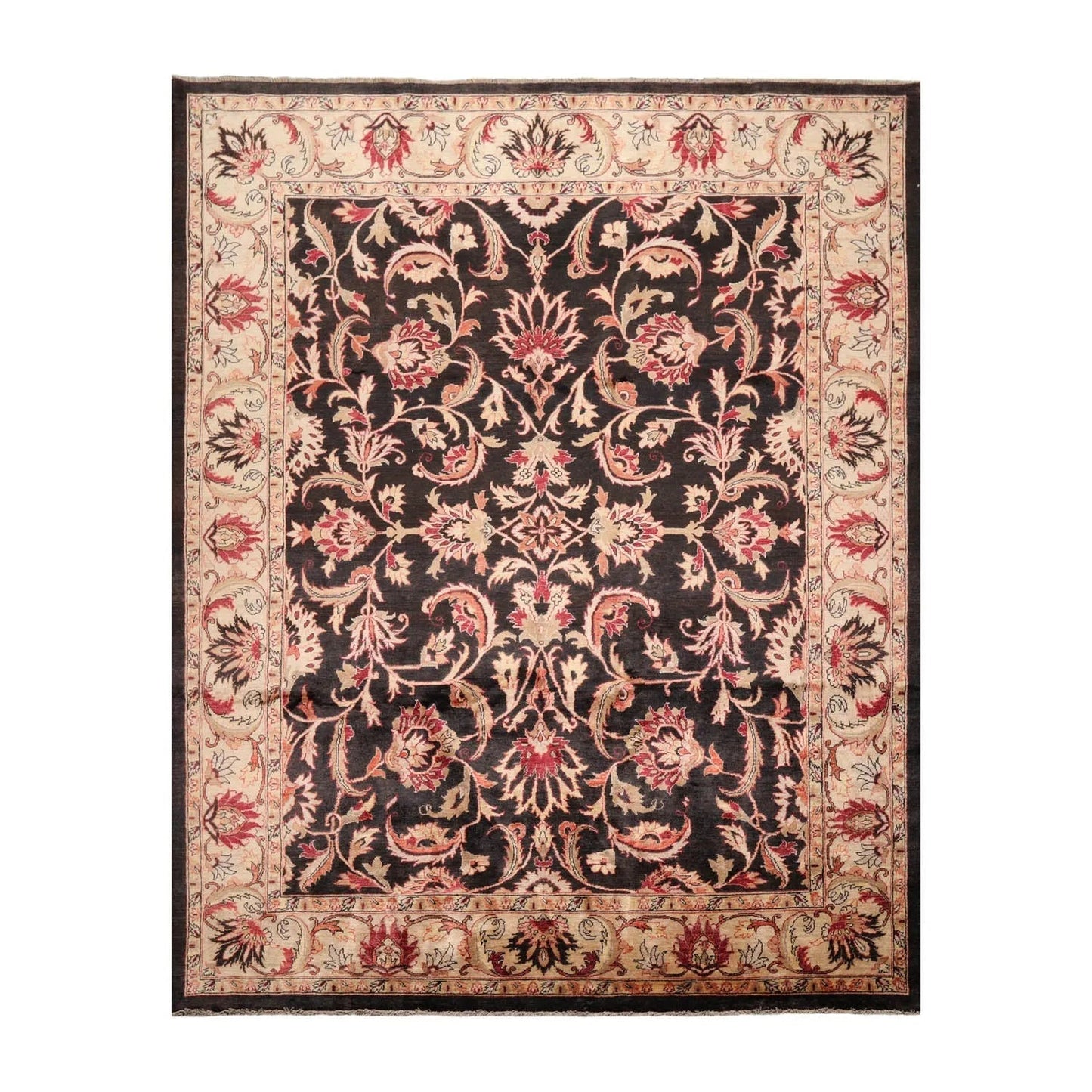 7'10''x9'11'' Hand Knotted 100% Wool Peshawar Traditional Oriental Area Rug Charcoal, Beige Color-1