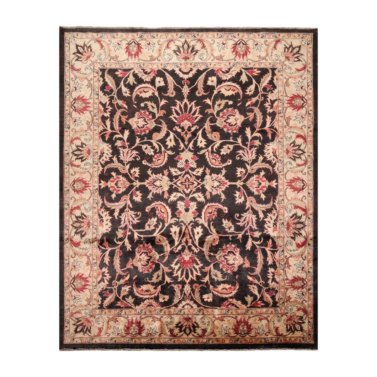 7'10''x9'11'' Hand Knotted 100% Wool Peshawar Traditional Oriental Area Rug Charcoal, Beige Color-1
