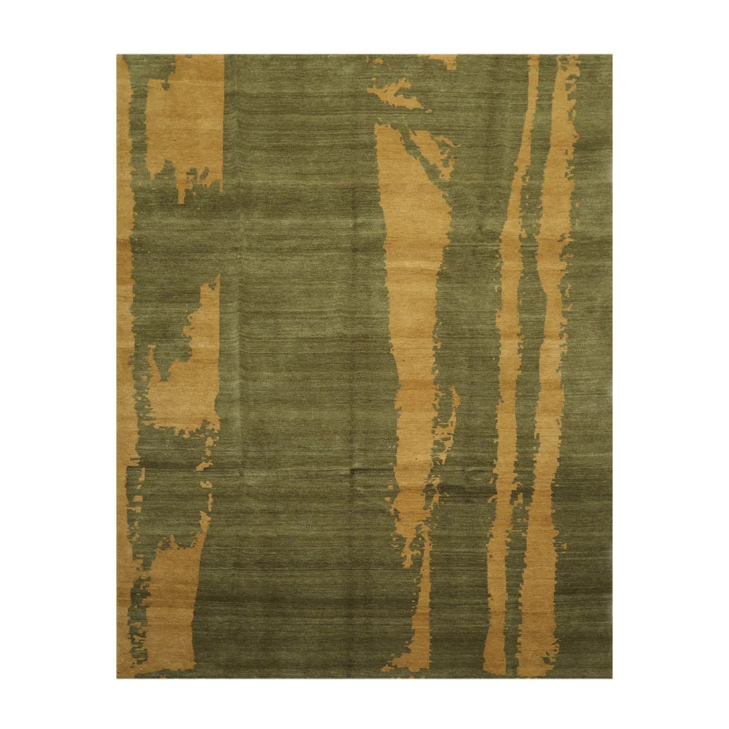 7'8''x9'9'' Hand Knotted Tibetan 100% Wool Michaelian & Kohlberg Modern & Contemporary Oriental Area Rug Green, Muted Gold Color-1