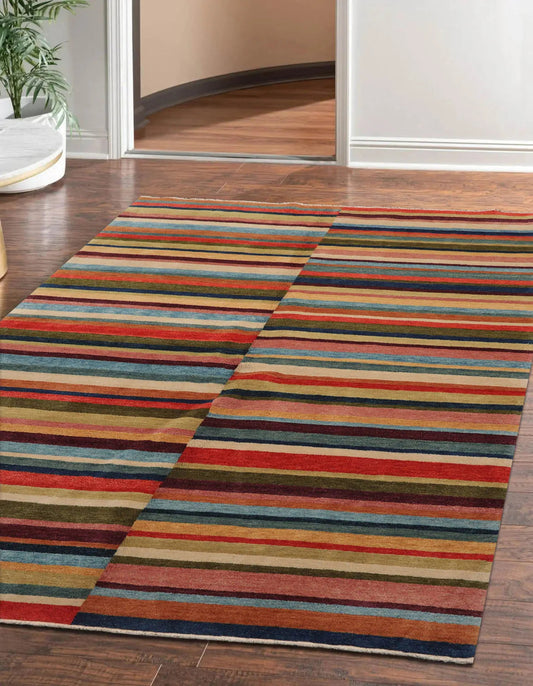 4' 2''x6' 2'' Hand Knotted Tibetan 100% Wool Modern & Contemporary Oriental Area Rug Blue, Beige Color-0
