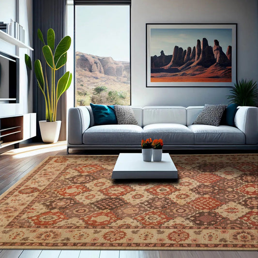 8' 1''x10' 2'' Hand Knotted 100% Wool Peshawar Traditional Oriental Area Rug Tan, Brown Color-0
