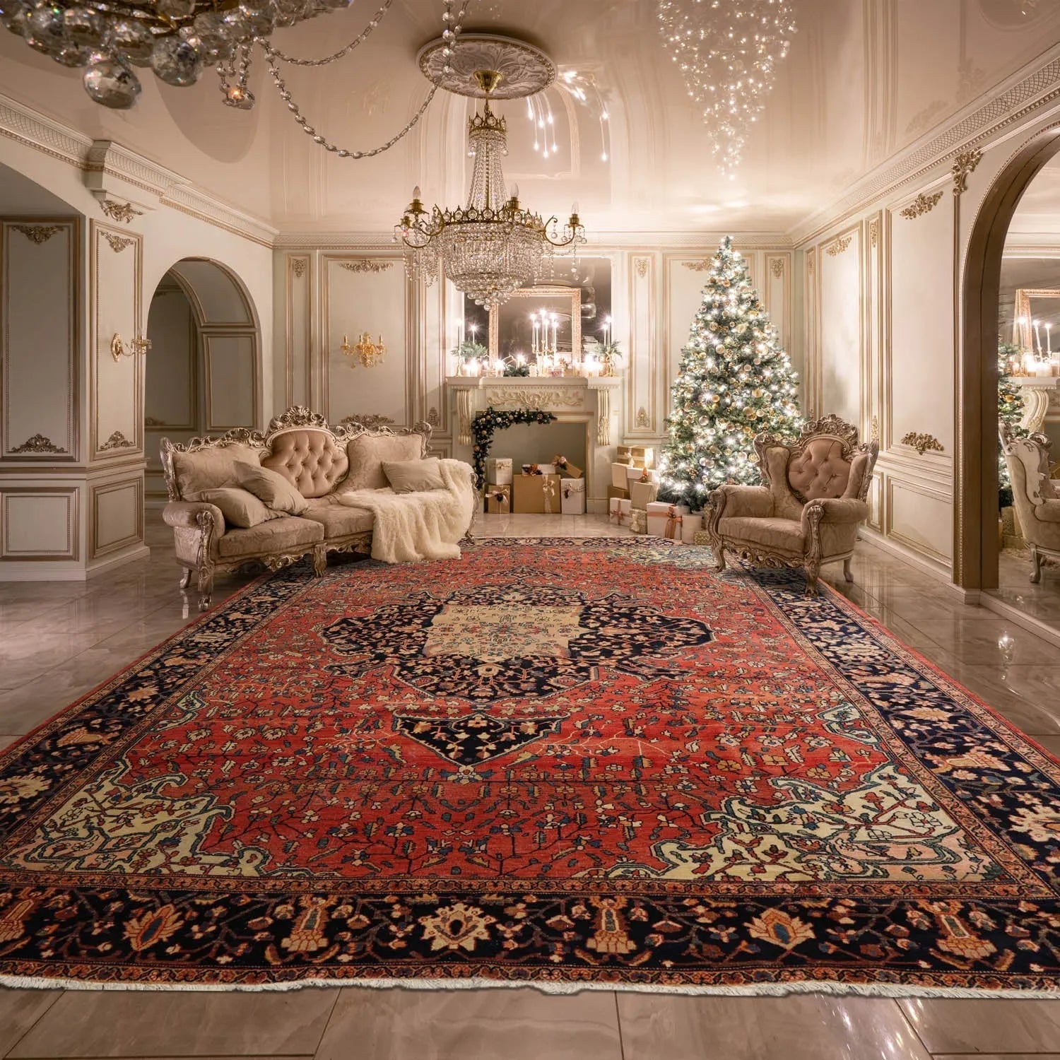 9x12 Rose, Midnight Blue Hand Knotted 100% Wool Ferahan Traditional Oriental Area Rug-0