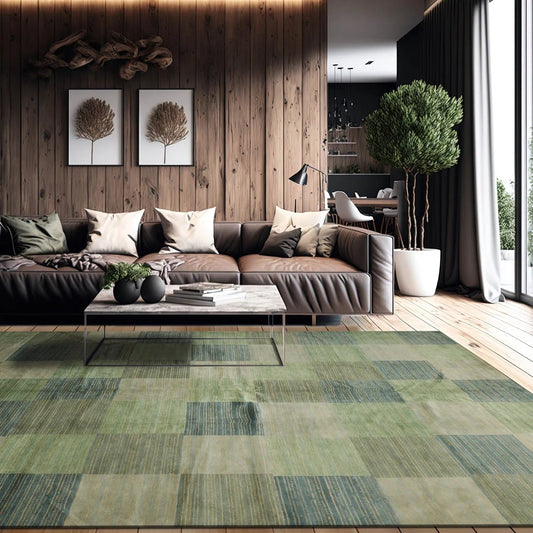 8' 2''x9' 10'' Hand Knotted Tibetan 100% Wool Michaelian & Kohlberg Modern & Contemporary Oriental Area Rug Aqua, Gray Color-0