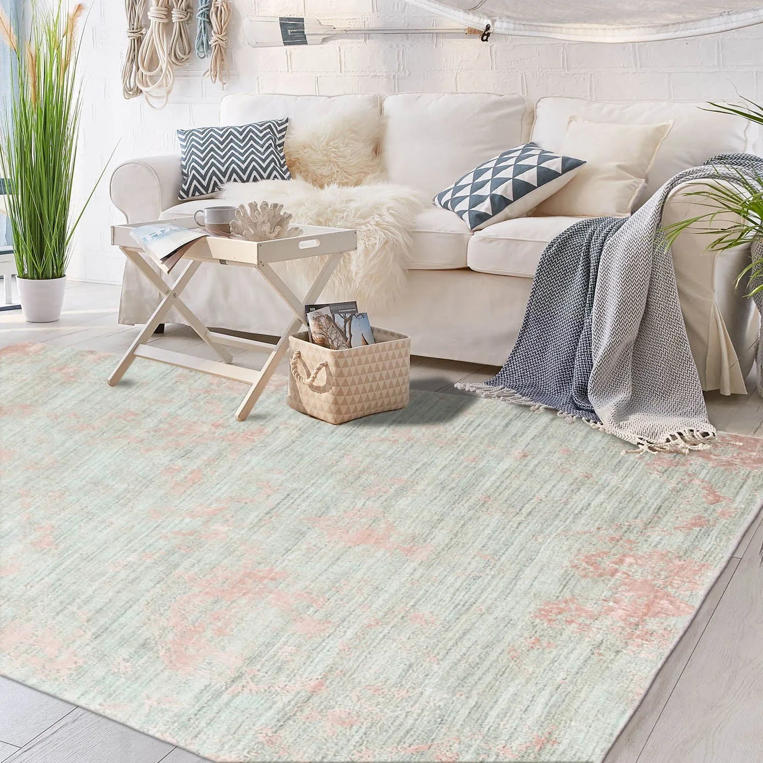 Multi Size Gray, Blush Hand Knotted Turkish Oushak Wool/Bamboo Silk Transitional Oriental Area Rug-0