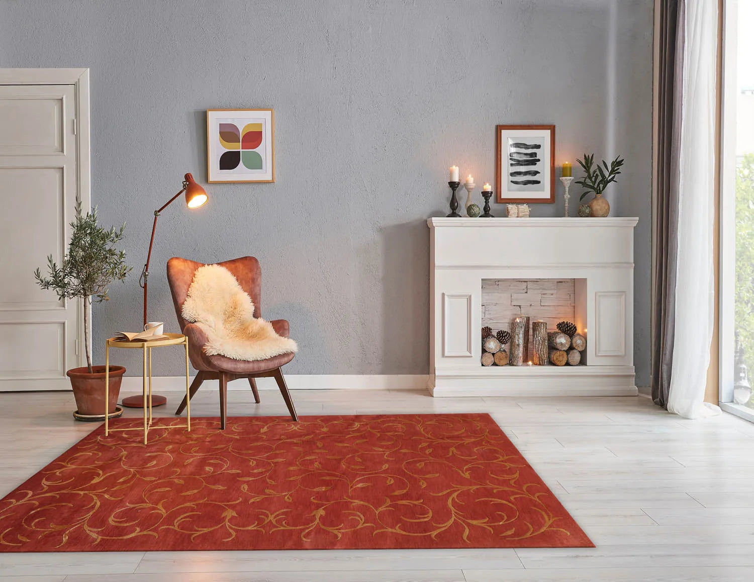 Multi Szie Raspberry, Gold Hand Knotted Tibetan Wool and Silk Tibetan Transitional Oriental Area Rug-0