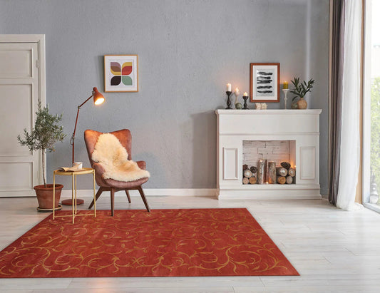 Multi Szie Raspberry, Gold Hand Knotted Tibetan Wool and Silk Tibetan Transitional Oriental Area Rug-0