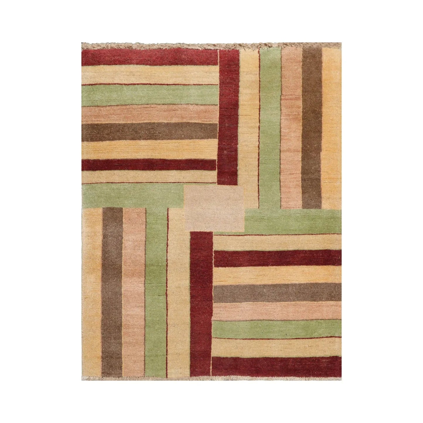 3'4''x4'4'' Beige, Rust Hand Knotted 100% Wool Peshawar Modern & Contemporary Oriental Area Rug-0