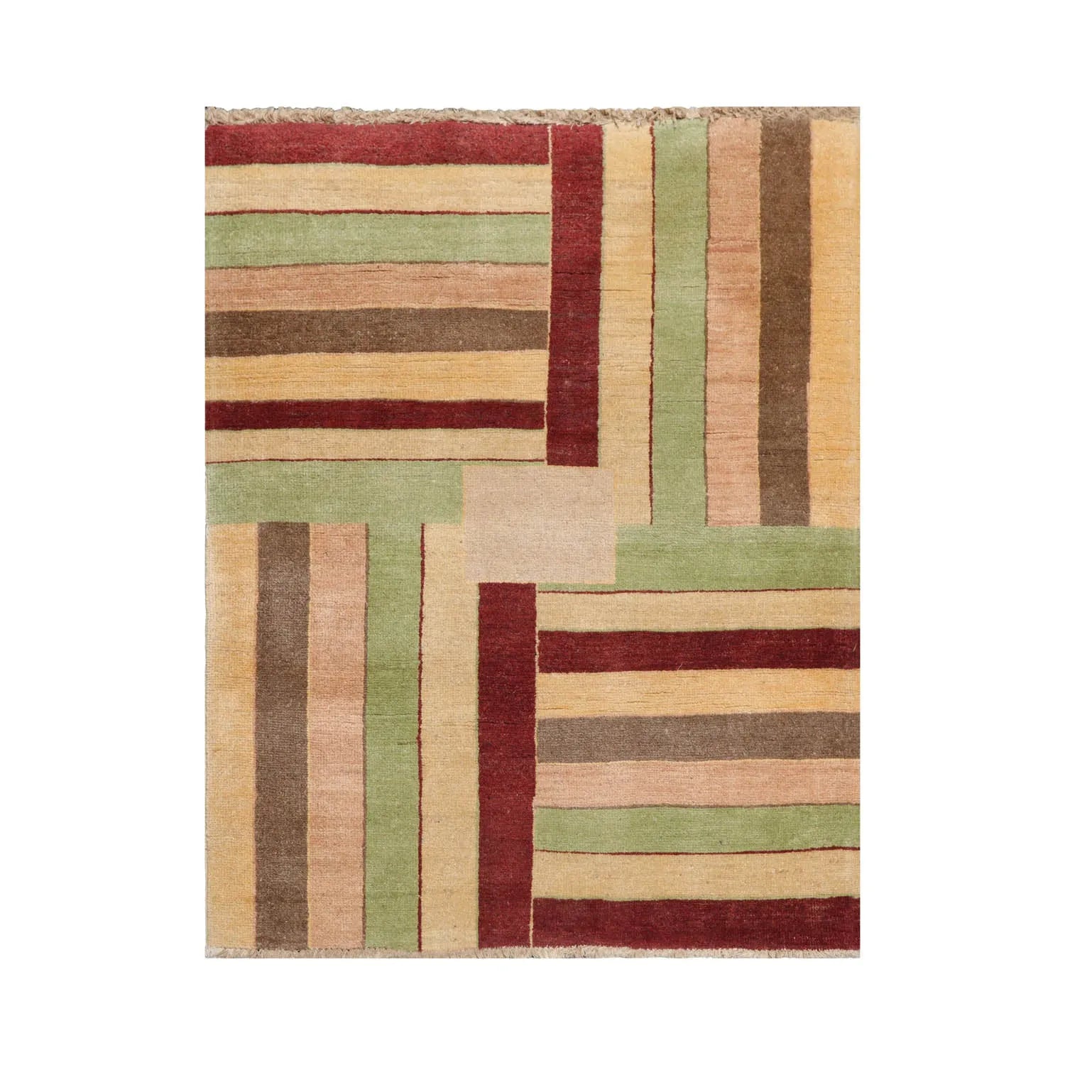 3'4''x4'4'' Beige, Rust Hand Knotted 100% Wool Peshawar Modern & Contemporary Oriental Area Rug-0