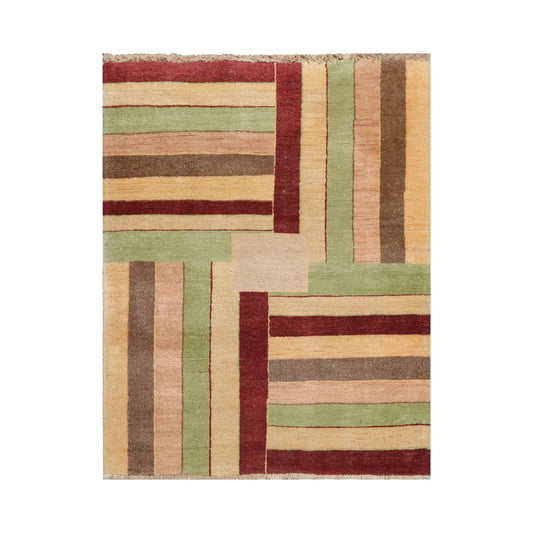 3'4''x4'4'' Beige, Rust Hand Knotted 100% Wool Peshawar Modern & Contemporary Oriental Area Rug-0