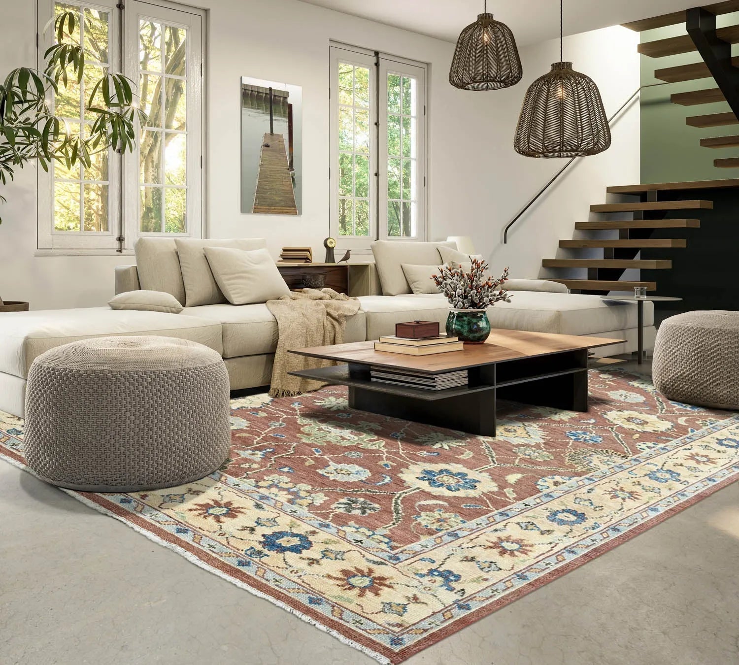 Multi Size Brown, Beige Hand Knotted 100% Wool Turkish Oushak Traditional Oriental Area Rug-0