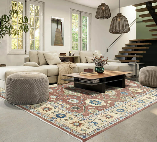 Multi Size Brown, Beige Hand Knotted 100% Wool Turkish Oushak Traditional Oriental Area Rug-0