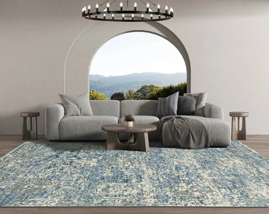 Multi Size Beige, Blue Hand Knotted 100% Wool Turkish Oushak Transitional Oriental Area Rug-0