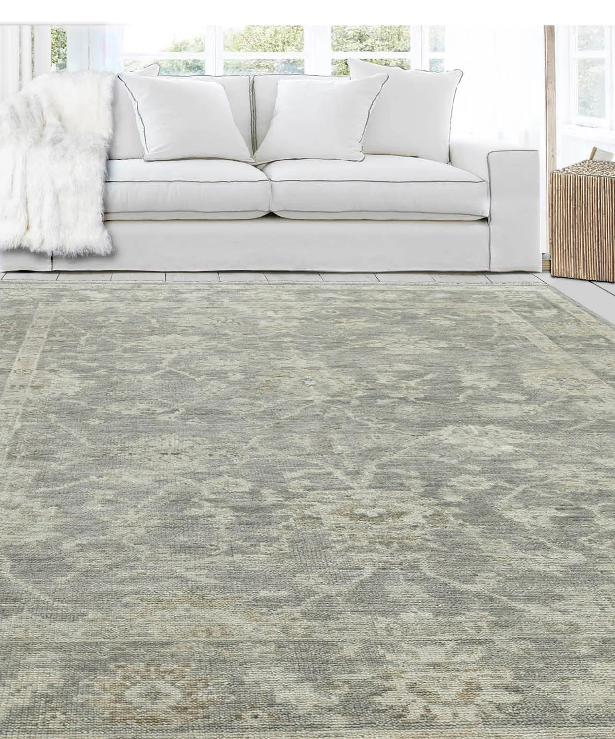 Multi Size Gray, Beige Hand Knotted 100% Wool Turkish Oushak Traditional Oriental Area Rug-0