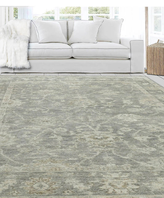 Multi Size Gray, Beige Hand Knotted 100% Wool Turkish Oushak Traditional Oriental Area Rug-0
