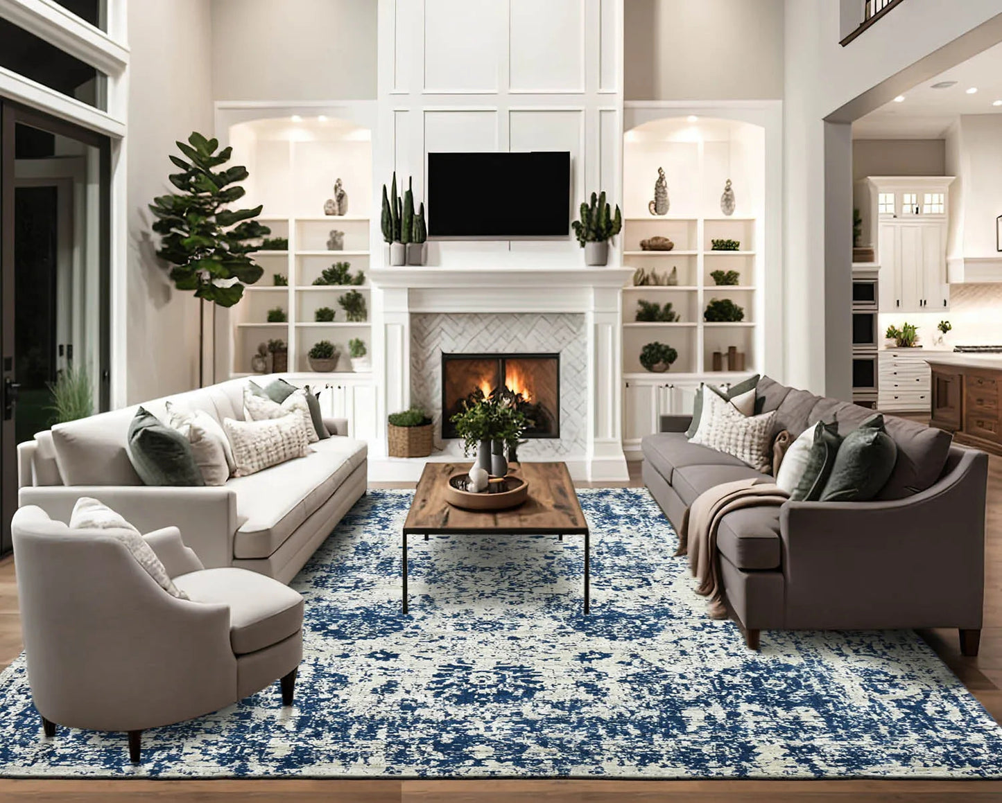 Multi Size Gray, Blue Hand Knotted 100% Wool Transitional Oriental Area Rug-0