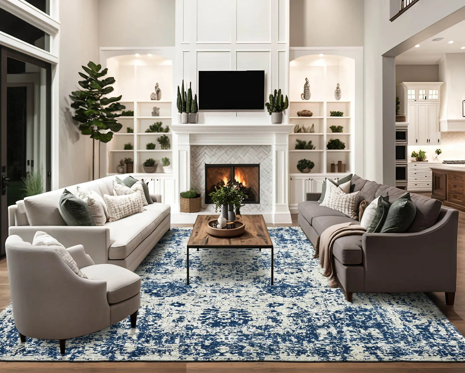 Multi Size Gray, Blue Hand Knotted 100% Wool Transitional Oriental Area Rug-0