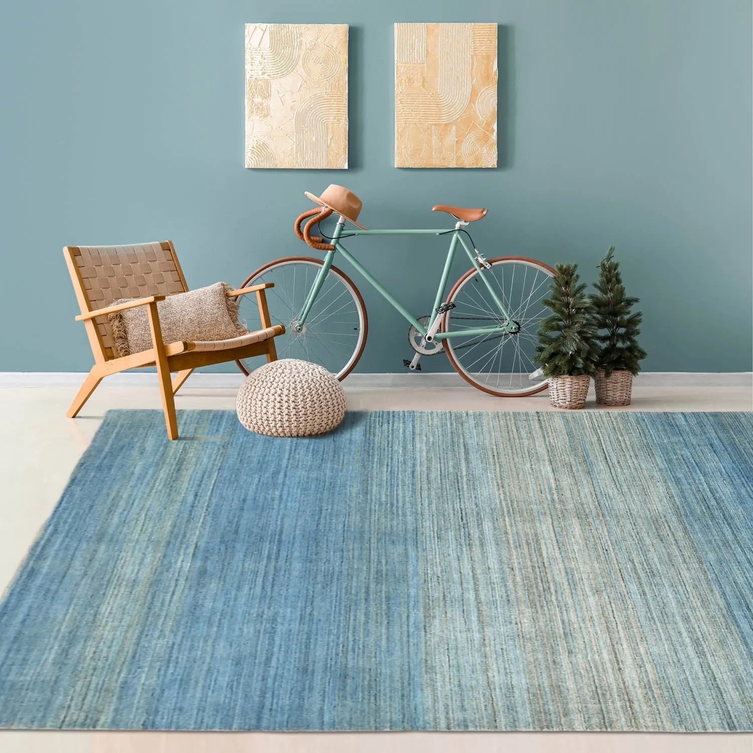 Multi Size Gray, Blue Hand Knotted Tibetan 100% Wool Modern & Contemporary Oriental Area Rug-0