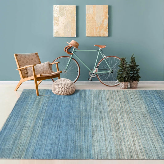 Multi Size Gray, Blue Hand Knotted Tibetan 100% Wool Modern & Contemporary Oriental Area Rug-0
