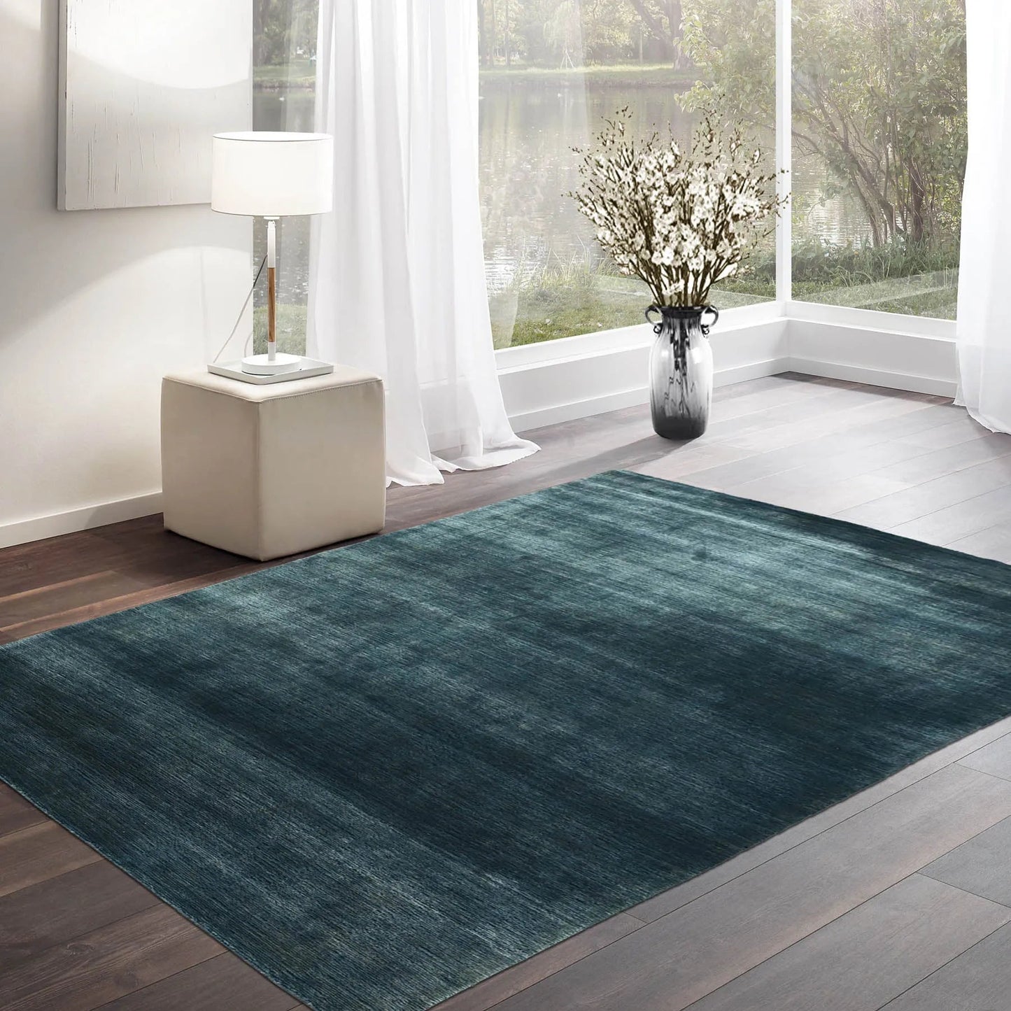 6x9 Blue LoomBloom Hand Knotted Modern & Contemporary Textured Tibetan 100% Wool Oriental Area Rug-0