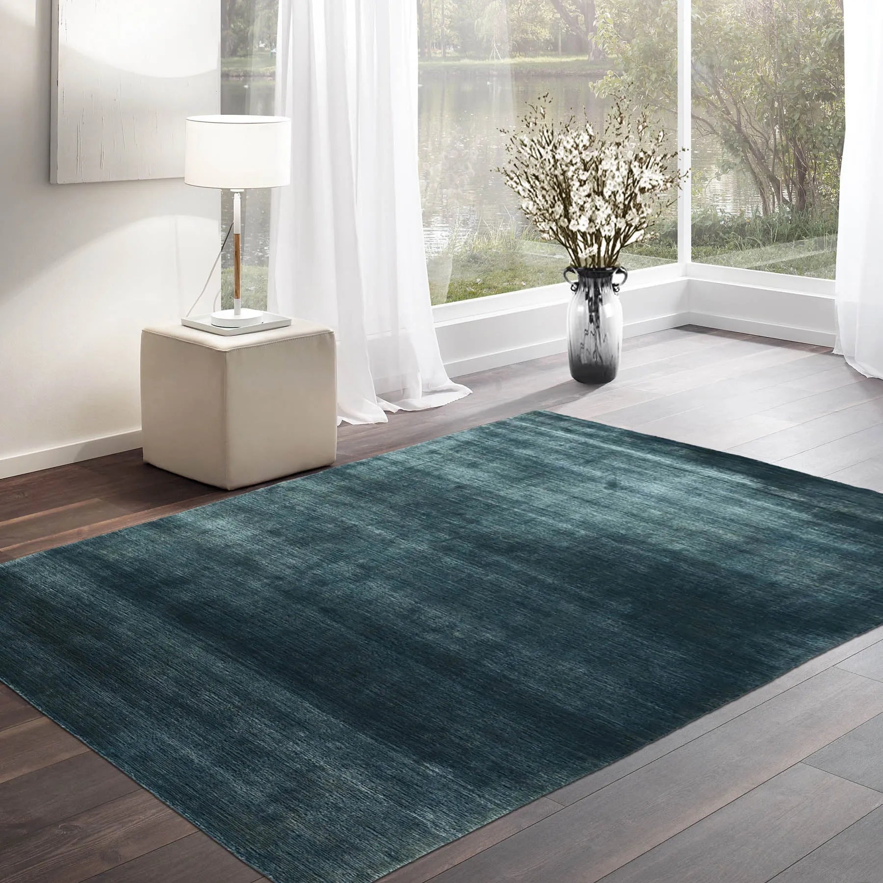 6x9 Blue LoomBloom Hand Knotted Modern & Contemporary Textured Tibetan 100% Wool Oriental Area Rug-0