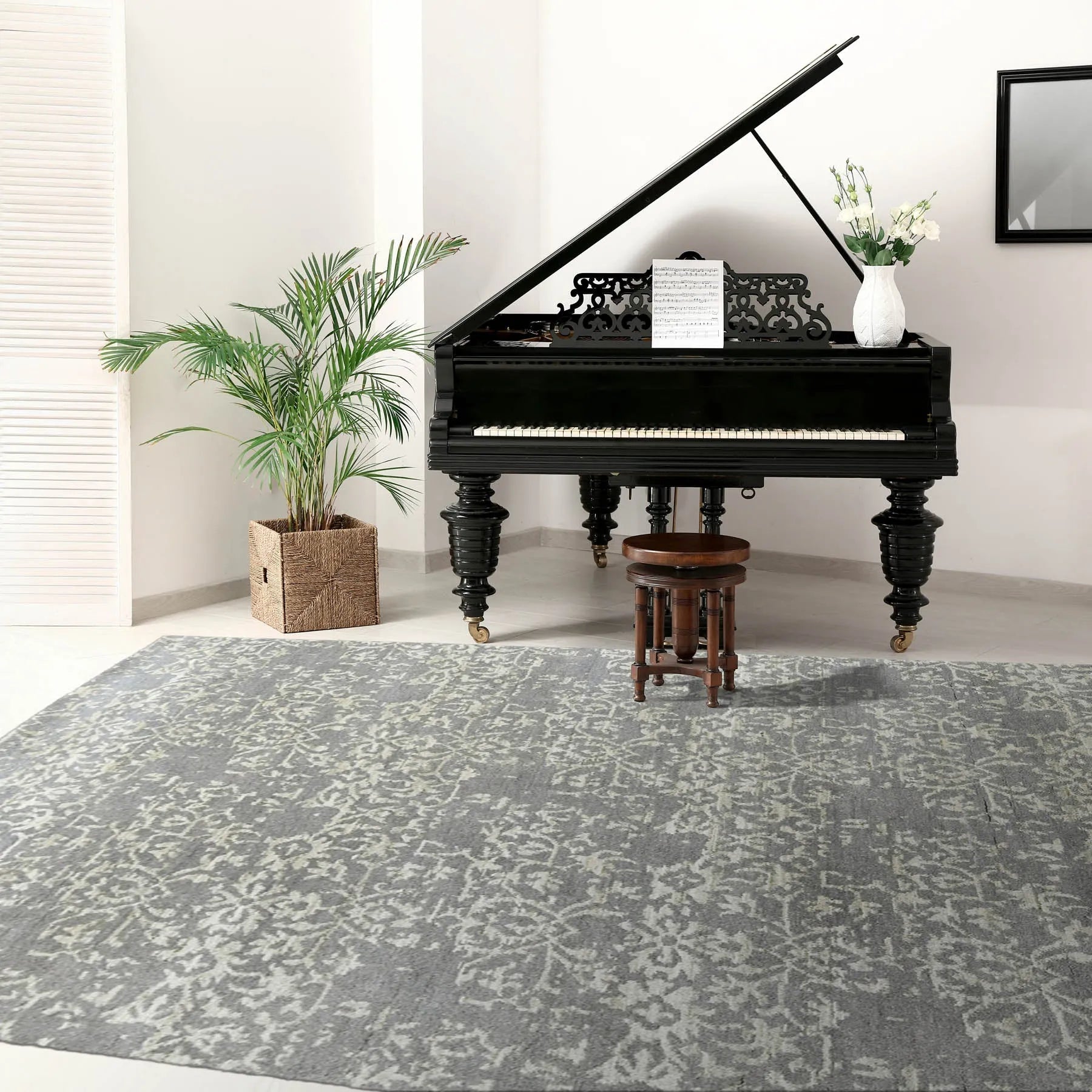 5x7 Gray LoomBloom Hand Knotted Transitional All-Over Tibetan 100% Wool Oriental Area Rug-0