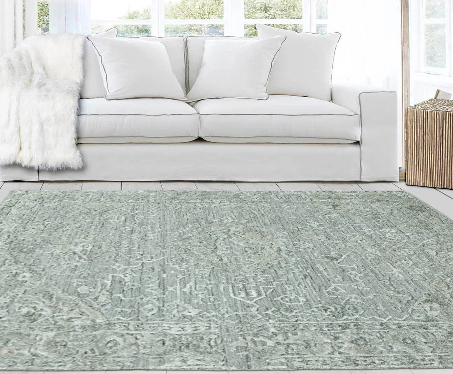 4x6 Tone on Tone Gray Hand Knotted Tibetan Wool/Bamboo Silk Transitional Oriental Area Rug-0