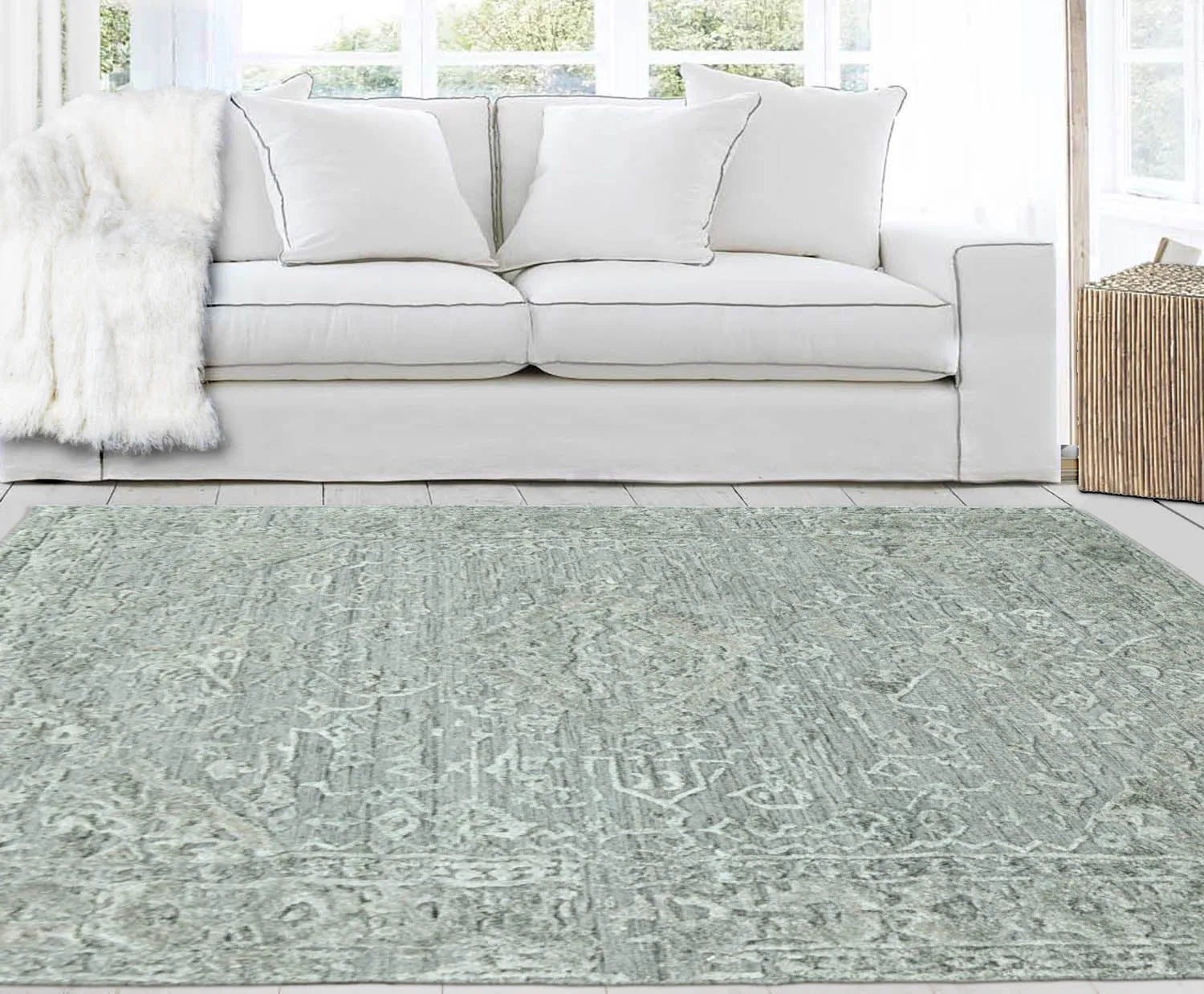 4x6 Tone on Tone Gray Hand Knotted Tibetan Wool/Bamboo Silk Transitional Oriental Area Rug-0