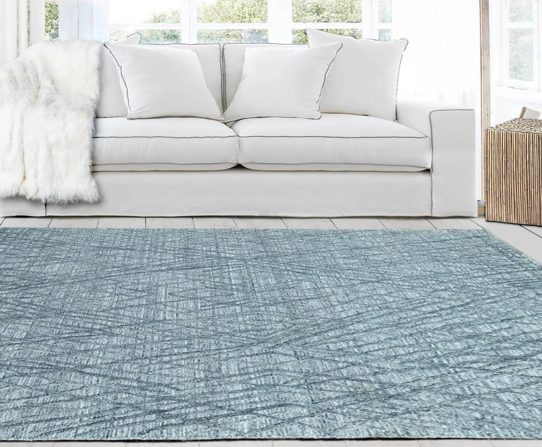 4x6 Blue LoomBloom Hand Knotted Modern & Contemporary Textured Tibetan 100% Wool Oriental Area Rug-0