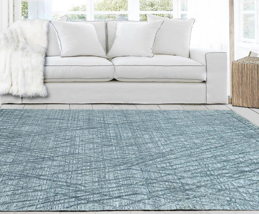 4x6 Blue LoomBloom Hand Knotted Modern & Contemporary Textured Tibetan 100% Wool Oriental Area Rug-0