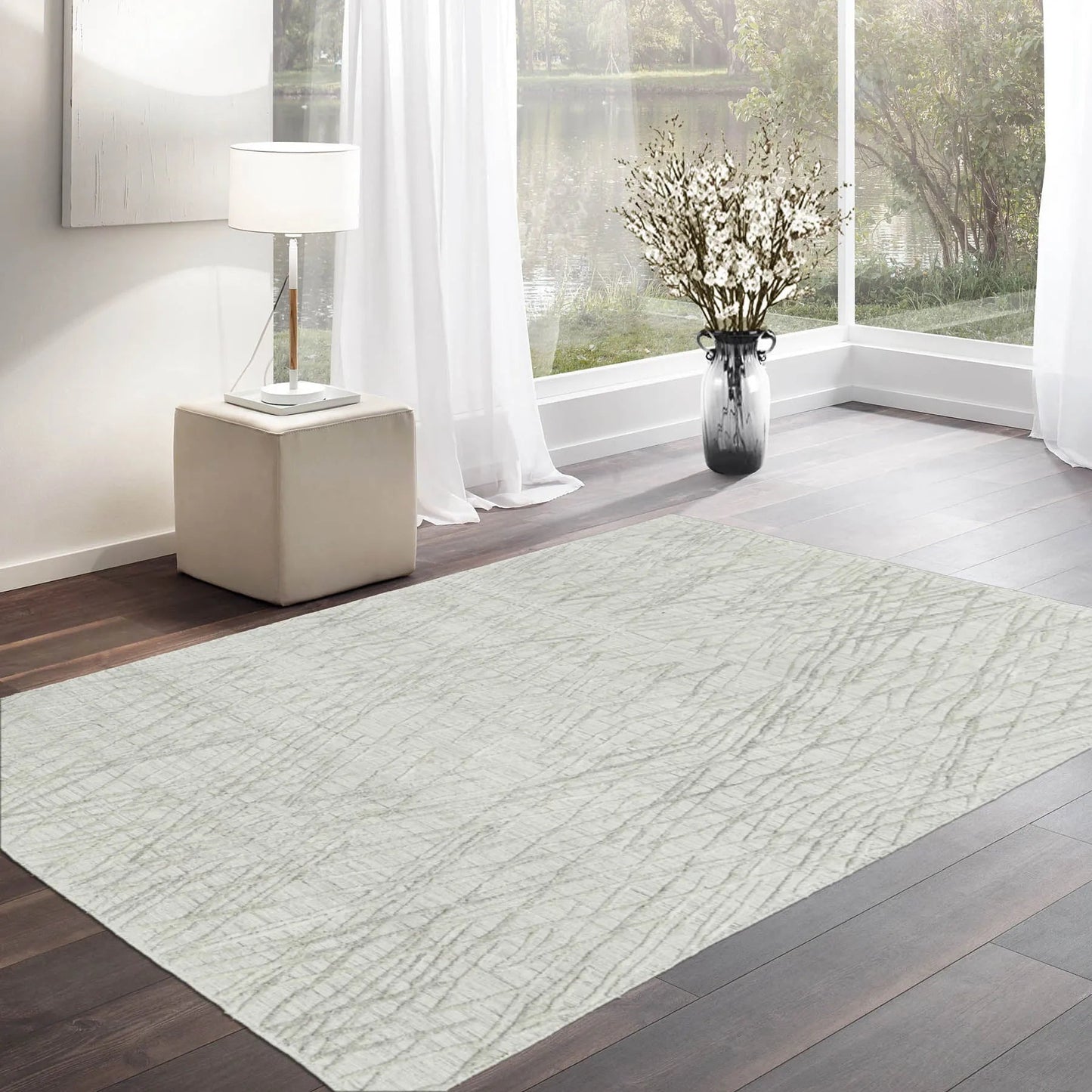 4x6 Tone On Tone Gray LoomBloom Hand Knotted Modern & Contemporary Textured Tibetan 100% Wool Oriental Area Rug-0