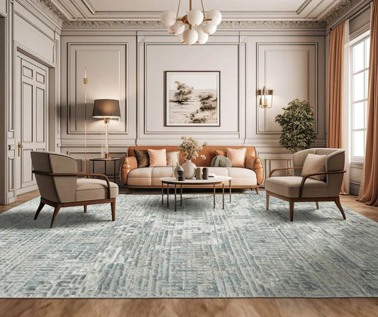 Multi Size Tone On Tone Gray Hand Knotted Tibetan Wool/Bamboo Silk Modern & Contemporary Oriental Area Rug-0