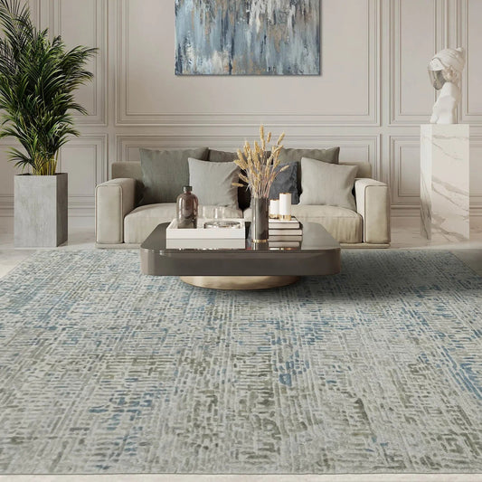 Multi Size Gray, Beige Hand Knotted Tibetan Wool/Bamboo Silk Modern & Contemporary Oriental Area Rug-0