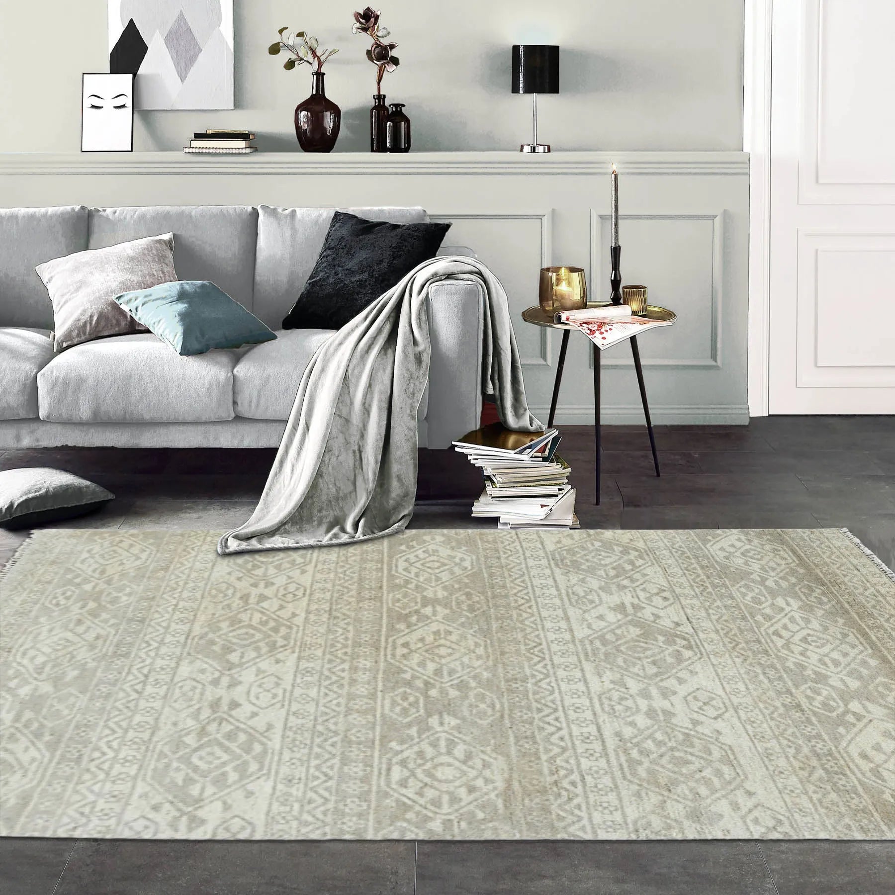 Multi Size Beige LoomBloom Hand Knotted Southwestern Southwestern Oushak 100% Wool Oriental Area Rug-0