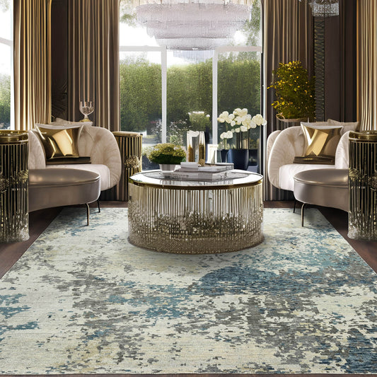 Multi Size Gray LoomBloom Hand Knotted Modern Abstract Tibetan 100% Wool Oriental Area Rug-0