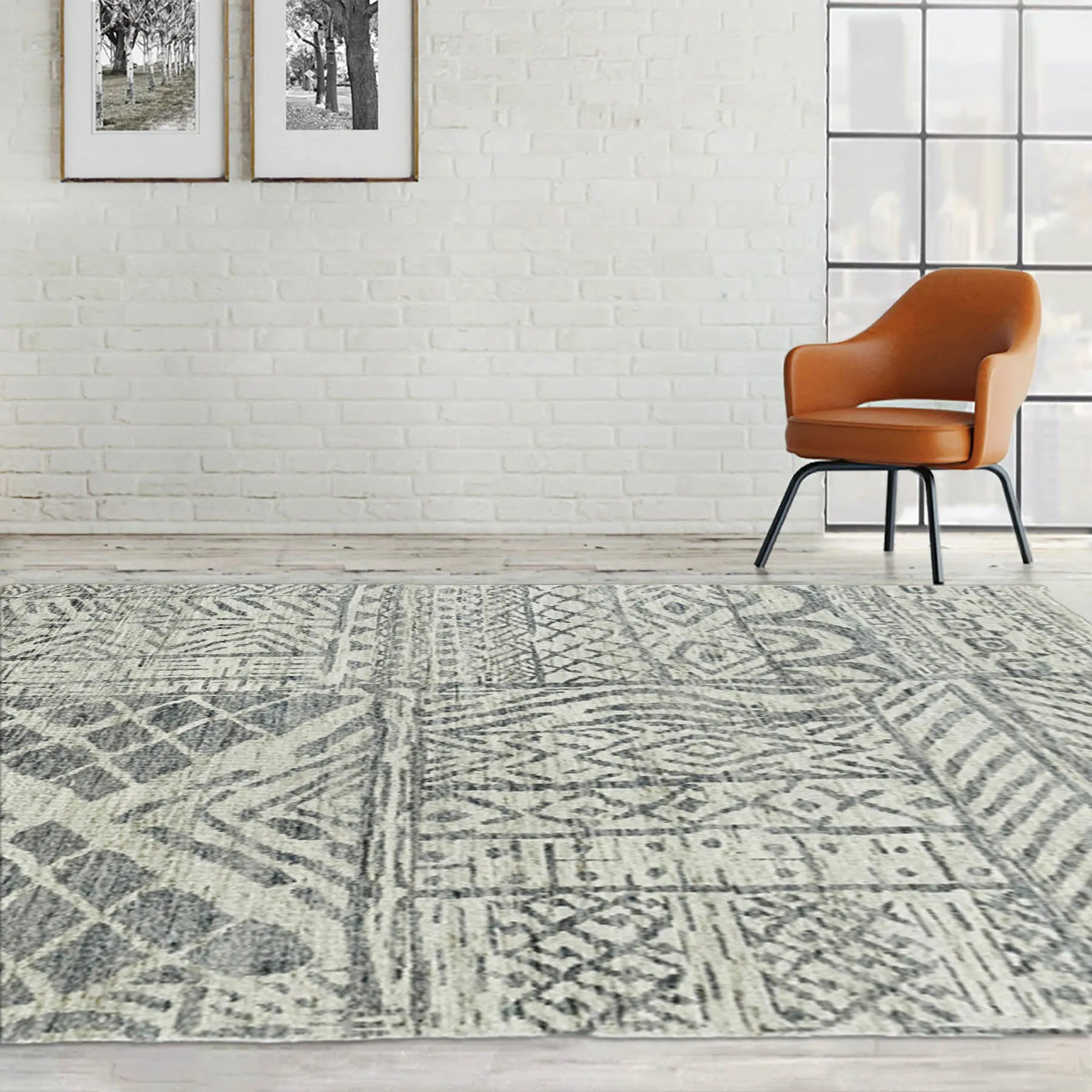 5x7 Gray, Beige Hand Knotted 100% Wool Tibetan Modern & Contemporary Oriental Area Rug-0