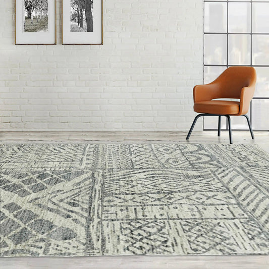 5x7 Gray, Beige Hand Knotted 100% Wool Tibetan Modern & Contemporary Oriental Area Rug-0