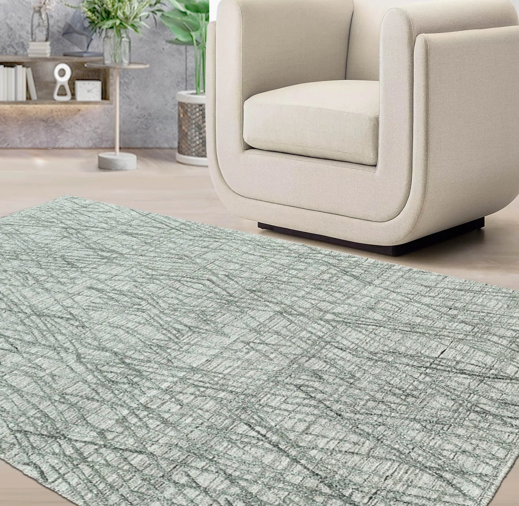 4x6 Tone on Tone Gray Hand Knotted 100% Wool Modern & Contemporary Oriental Area Rug-0
