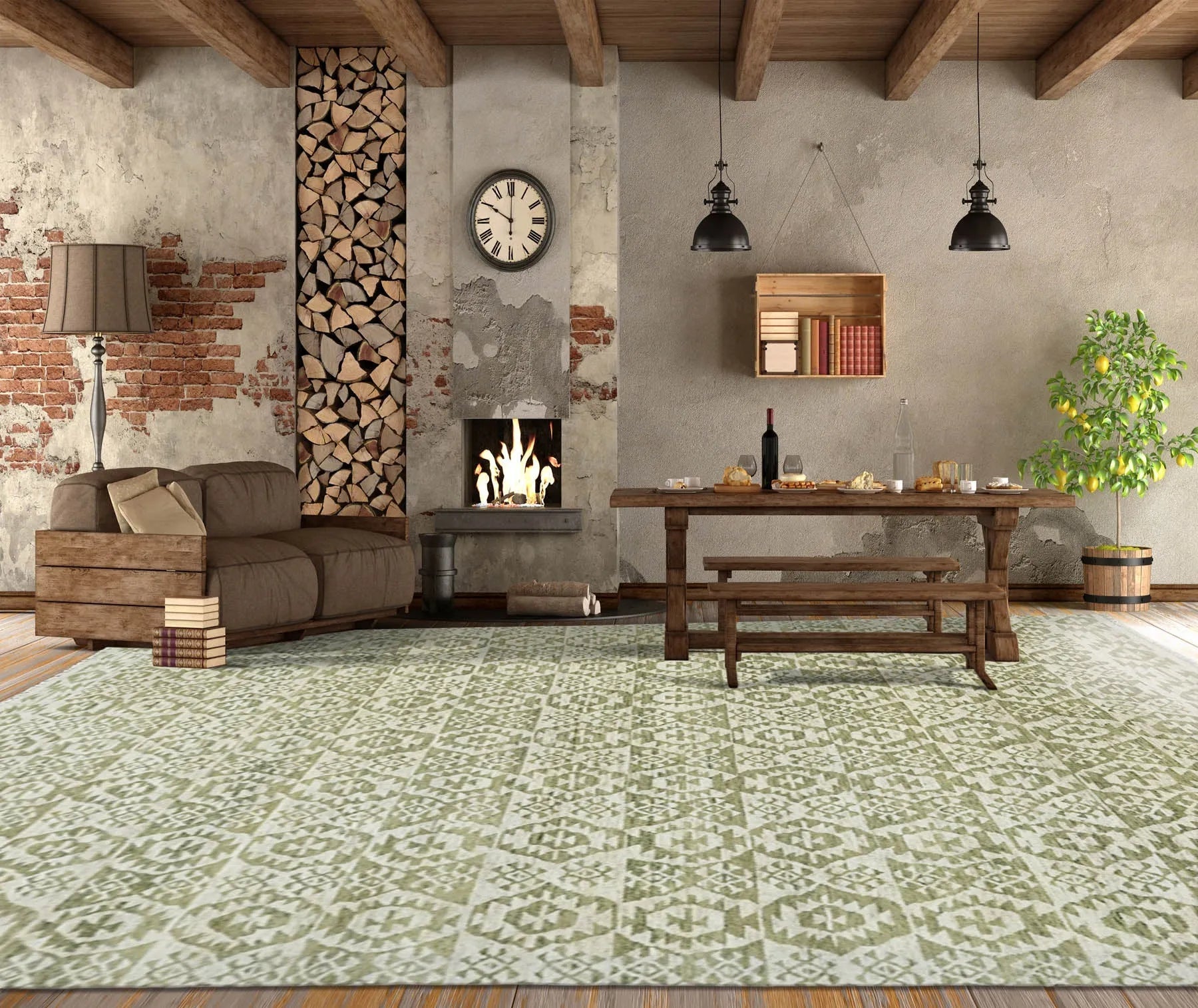 10x14 Beige, Green Hand Knotted Oushak 100% Wool Southwestern Oriental Area Rug-0