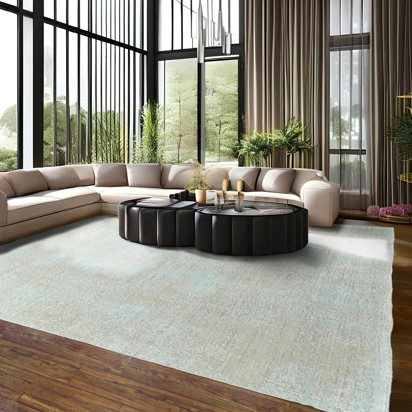 8x10 Blue, Gray Hand Knotted 100% Wool Transitional Oriental Area Rug-0